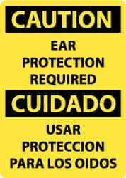 NMC - "Caution - Ear Protection Required", 14" Long x 10" Wide, Pressure-Sensitive Vinyl Safety Sign - Rectangle, 0.004" Thick, Use for Accident Prevention - Caliber Tooling