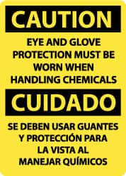 NMC - "Caution - Eye and Glove Protection Must Be Worn When Handling Chemicals", 14" Long x 10" Wide, Aluminum Safety Sign - Rectangle, 0.04" Thick, Use for Accident Prevention - Caliber Tooling