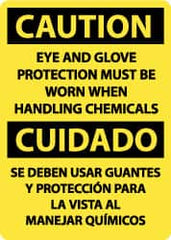 NMC - "Caution - Eye and Glove Protection Must Be Worn When Handling Chemicals", 14" Long x 10" Wide, Aluminum Safety Sign - Rectangle, 0.04" Thick, Use for Accident Prevention - Caliber Tooling