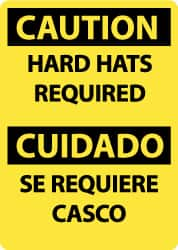 NMC - "Caution - Hard Hats Required", 14" Long x 10" Wide, Aluminum Safety Sign - Rectangle, 0.04" Thick, Use for Accident Prevention - Caliber Tooling