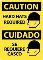 NMC - "Caution - Hard Hats Required", 14" Long x 10" Wide, Pressure-Sensitive Vinyl Safety Sign - Rectangle, 0.004" Thick, Use for Accident Prevention - Caliber Tooling