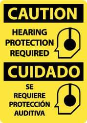 NMC - "Caution - Hearing Protection Required", 14" Long x 10" Wide, Rigid Plastic Safety Sign - Rectangle, 0.05" Thick, Use for Accident Prevention - Caliber Tooling