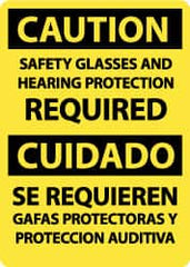 NMC - "Caution - Safety Glasses and Hearing Protection Required", 14" Long x 10" Wide, Rigid Plastic Safety Sign - Rectangle, 0.05" Thick, Use for Accident Prevention - Caliber Tooling