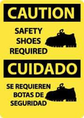 NMC - "Caution - Safety Shoes Required", 14" Long x 10" Wide, Rigid Plastic Safety Sign - Rectangle, 0.05" Thick, Use for Accident Prevention - Caliber Tooling