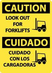 NMC - "Caution - Look Out for Forklifts", 14" Long x 10" Wide, Rigid Plastic Safety Sign - Rectangle, 0.05" Thick, Use for Accident Prevention - Caliber Tooling