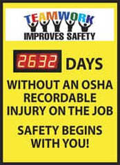 NMC - Scoreboards Scoreboard Type: Digital Scoreboard Legend: Teamwork Improves Safety - ___ Days without an OSHA Recordable Injury - on the Job Safety Begins with You - Caliber Tooling