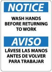 NMC - "Notice - Wash Hands Before Returning to Work", 14" Long x 10" Wide, Aluminum Safety Sign - Rectangle, 0.04" Thick, Use for Restroom, Janitorial & Housekeeping - Caliber Tooling