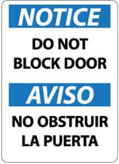 NMC - "Notice - Do Not Block Door", 14" Long x 10" Wide, Pressure-Sensitive Vinyl Safety Sign - Rectangle, 0.004" Thick, Use for Accident Prevention - Caliber Tooling