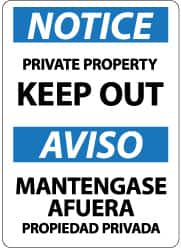 NMC - "Notice - Private Property - Keep Out", 14" Long x 10" Wide, Rigid Plastic Safety Sign - Rectangle, 0.05" Thick, Use for Security & Admittance - Caliber Tooling