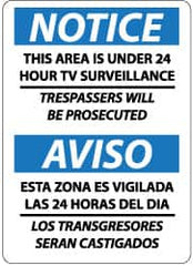 NMC - "Notice - This Area Is under 24 Hour TV Surveillance - Trespassers Will Be Prosecuted", 14" Long x 10" Wide, Pressure-Sensitive Vinyl Safety Sign - Rectangle, 0.004" Thick, Use for Security & Admittance - Caliber Tooling