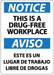 NMC - "Notice - This Is a Drug-Free Workplace", 14" Long x 10" Wide, Rigid Plastic Safety Sign - Rectangle, 0.05" Thick, Use for Security & Admittance - Caliber Tooling