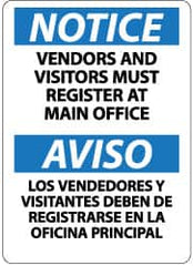 NMC - "Notice - Vendors and Visitors Must Register at Main Office", 14" Long x 10" Wide, Aluminum Safety Sign - Rectangle, 0.04" Thick, Use for Security & Admittance - Caliber Tooling