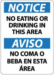 NMC - "Notice - No Eating or Drinking in This Area", 14" Long x 10" Wide, Pressure-Sensitive Vinyl Safety Sign - Rectangle, 0.004" Thick, Use for Security & Admittance - Caliber Tooling