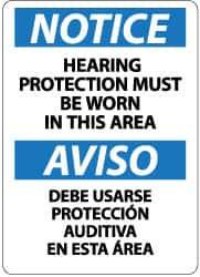 NMC - "Notice - Hearing Protection Must Be Worn in This Area", 14" Long x 10" Wide, Pressure-Sensitive Vinyl Safety Sign - Rectangle, 0.004" Thick, Use for Accident Prevention - Caliber Tooling