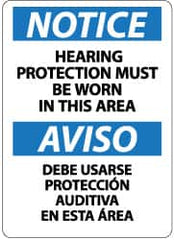 NMC - "Notice - Hearing Protection Must Be Worn in This Area", 14" Long x 10" Wide, Rigid Plastic Safety Sign - Rectangle, 0.05" Thick, Use for Accident Prevention - Caliber Tooling