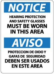 NMC - "Notice - Hearing Protection and Safety Glasses Must Be Worn in This Area", 14" Long x 10" Wide, Aluminum Safety Sign - Rectangle, 0.04" Thick, Use for Accident Prevention - Caliber Tooling