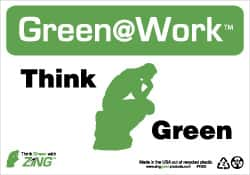 NMC - "Green @ Work - Think Green", 7" Long x 10" Wide, Rigid Plastic Safety Sign - Rectangle, 0.01" Thick, Use for Restroom, Janitorial & Housekeeping - Caliber Tooling