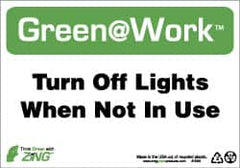 NMC - "Green @ Work - Turn Off Lights When Not in Use", 7" Long x 10" Wide, Rigid Plastic Safety Sign - Rectangle, 0.01" Thick, Use for Restroom, Janitorial & Housekeeping - Caliber Tooling