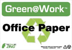 NMC - "Green @ Work - Recycle Office Paper", 7" Long x 10" Wide, Rigid Plastic Safety Sign - Rectangle, 0.01" Thick, Use for Restroom, Janitorial & Housekeeping - Caliber Tooling