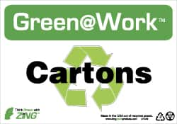 NMC - "Green @ Work - Cartons", 7" Long x 10" Wide, Rigid Plastic Safety Sign - Rectangle, 0.01" Thick, Use for Restroom, Janitorial & Housekeeping - Caliber Tooling