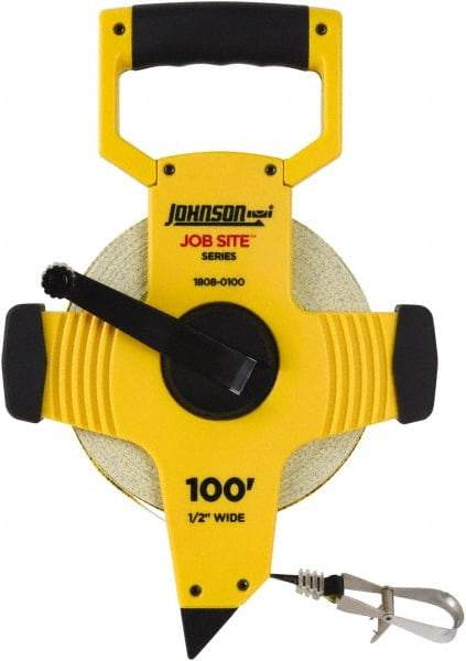 Johnson Level & Tool - 100' x 1/2" Tape Measure - 1/8" (Face) & 1/10" (Back) Graduation, Inch Graduation Style - Caliber Tooling