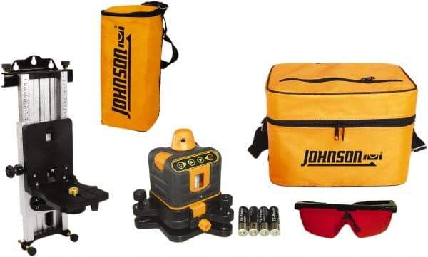 Johnson Level & Tool - 800' (Exterior) Measuring Range, 1/4" at 100' Accuracy, Manual-Leveling Rotary Laser - 150 to 300 RPM, 2 Beams, AA Battery Included - Caliber Tooling