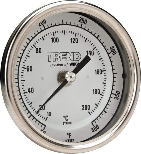 Wika - 2-1/2 Inch Long Stem, 3 Inch Dial Diameter, Stainless Steel, Back Connected Bi-Metal Thermometer - 10 to 200°C, 1% Accuracy - Caliber Tooling