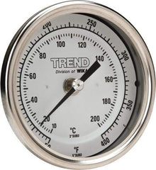 Wika - 2-1/2 Inch Long Stem, 3 Inch Dial Diameter, Stainless Steel, Back Connected Bi-Metal Thermometer - 10 to 200°C, 1% Accuracy - Caliber Tooling