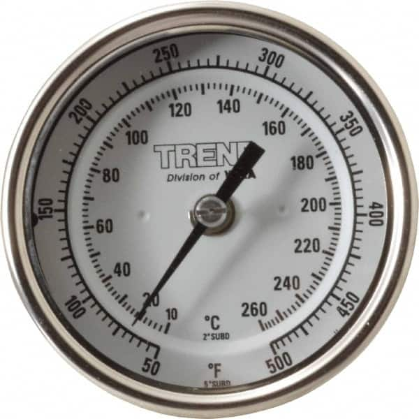 Wika - 2-1/2 Inch Long Stem, 3 Inch Dial Diameter, Stainless Steel, Back Connected Bi-Metal Thermometer - 10 to 260°C, 1% Accuracy - Caliber Tooling