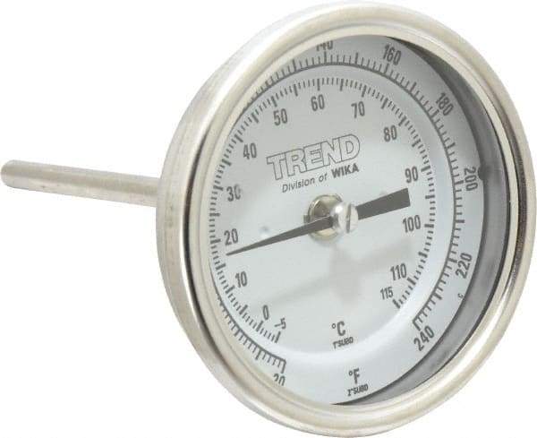 Wika - 4 Inch Long Stem, 3 Inch Dial Diameter, Stainless Steel, Back Connected Bi-Metal Thermometer - -5 to 115°C, 1% Accuracy - Caliber Tooling