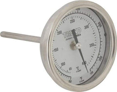 Wika - 4 Inch Long Stem, 3 Inch Dial Diameter, Stainless Steel, Back Connected Bi-Metal Thermometer - 65 to 400°C, 1% Accuracy - Caliber Tooling