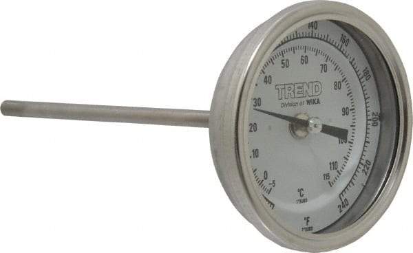 Wika - 6 Inch Long Stem, 3 Inch Dial Diameter, Stainless Steel, Back Connected Bi-Metal Thermometer - -5 to 115°C, 1% Accuracy - Caliber Tooling