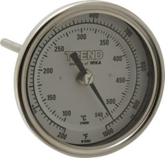 Wika - 6 Inch Long Stem, 3 Inch Dial Diameter, Stainless Steel, Back Connected Bi-Metal Thermometer - 100 to 540°C, 1% Accuracy - Caliber Tooling