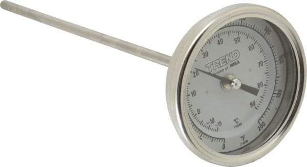 Wika - 9 Inch Long Stem, 3 Inch Dial Diameter, Stainless Steel, Back Connected Bi-Metal Thermometer - -15 to 90°C, 1% Accuracy - Caliber Tooling