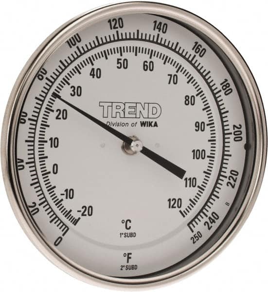 Wika - 2-1/2 Inch Long Stem, 5 Inch Dial Diameter, Stainless Steel, Back Connected Bi-Metal Thermometer - -20 to 120°C, 1% Accuracy - Caliber Tooling