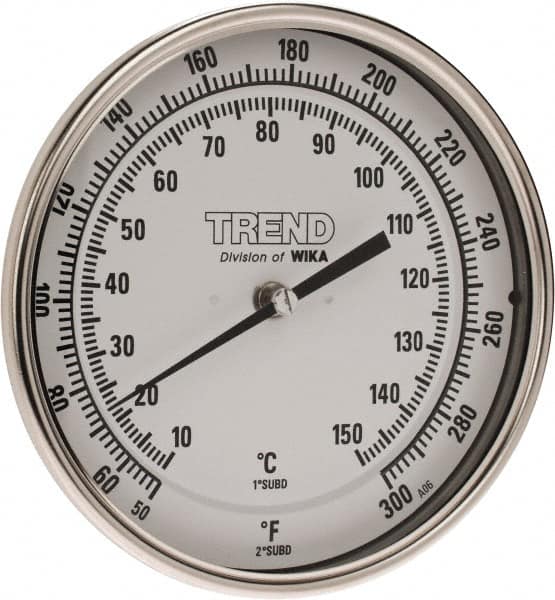 Wika - 2-1/2 Inch Long Stem, 5 Inch Dial Diameter, Stainless Steel, Back Connected Bi-Metal Thermometer - 10 to 150°C, 1% Accuracy - Caliber Tooling