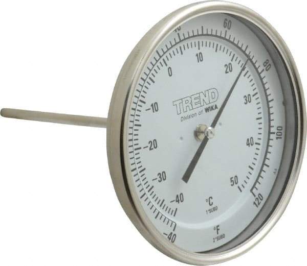 Wika - 6 Inch Long Stem, 5 Inch Dial Diameter, Stainless Steel, Back Connected Bi-Metal Thermometer - -40 to 50°C, 1% Accuracy - Caliber Tooling