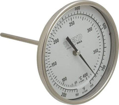 Wika - 6 Inch Long Stem, 5 Inch Dial Diameter, Stainless Steel, Back Connected Bi-Metal Thermometer - 65 to 400°C, 1% Accuracy - Caliber Tooling