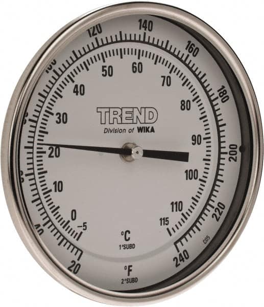 Wika - 9 Inch Long Stem, 5 Inch Dial Diameter, Stainless Steel, Back Connected Bi-Metal Thermometer - -5 to 115°C, 1% Accuracy - Caliber Tooling