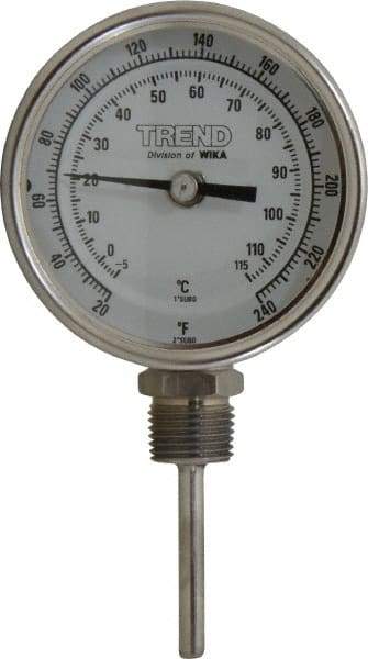 Wika - 2-1/2 Inch Long Stem, 3 Inch Dial Diameter, Stainless Steel, Bottom Connected Bi-Metal Thermometer - -5 to 115°C, 1% Accuracy - Caliber Tooling