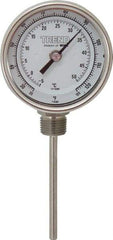 Wika - 4 Inch Long Stem, 3 Inch Dial Diameter, Stainless Steel, Bottom Connected Bi-Metal Thermometer - -5 to 50°C, 1% Accuracy - Caliber Tooling