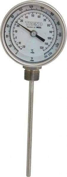 Wika - 6 Inch Long Stem, 3 Inch Dial Diameter, Stainless Steel, Bottom Connected Bi-Metal Thermometer - -20 to 120°C, 1% Accuracy - Caliber Tooling