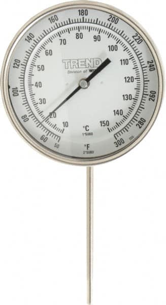 Wika - 6 Inch Long Stem, 5 Inch Dial Diameter, Stainless Steel, Adjustable Angle Bi-Metal Thermometer - 10 to 150°C, 1% Accuracy - Caliber Tooling