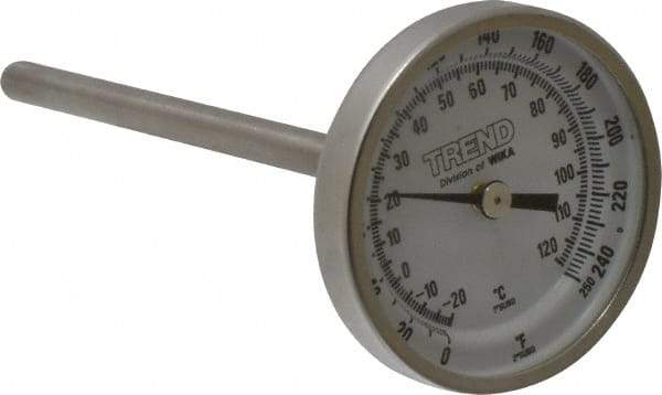 Wika - 4 Inch Long Stem, 2 Inch Dial Diameter, Stainless Steel, Back Connected Bi-Metal Thermometer - -20 to 120°C, 1% Accuracy - Caliber Tooling