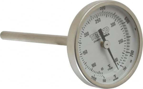 Wika - 4 Inch Long Stem, 2 Inch Dial Diameter, Stainless Steel, Back Connected Bi-Metal Thermometer - 65 to 400°C, 1% Accuracy - Caliber Tooling