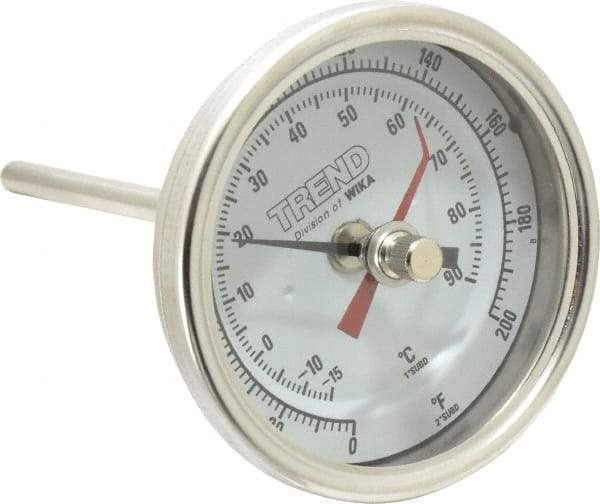 Wika - 4 Inch Long Stem, 3 Inch Dial Diameter, Stainless Steel, Back Connected Bi-Metal Thermometer - -15 to 90°C, 1% Accuracy - Caliber Tooling