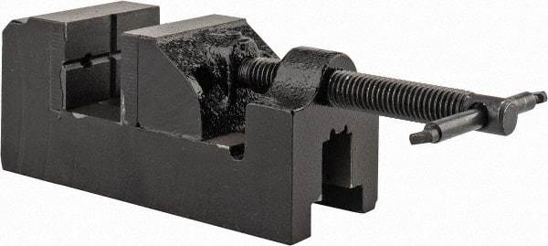 Interstate - 1-1/2" Jaw Opening Capacity x 7/8" Throat Depth, Horizontal Drill Press Vise - 1-1/2" Wide x 1" High Jaw, Stationary Base, Standard Speed, 5" OAL x 1-3/4" Overall Height, Cast Iron - Caliber Tooling