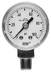 Wika - 2" Dial, 1/4 Thread, 0-30 Scale Range, Pressure Gauge - Center Back Connection Mount, Accurate to 2.5% of Scale - Caliber Tooling