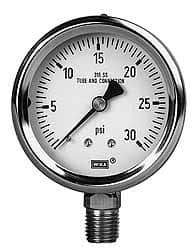 Wika - 4" Dial, 1/2 Thread, 0-15 Scale Range, Pressure Gauge - Lower Back Connection Mount, Accurate to 1% of Scale - Caliber Tooling