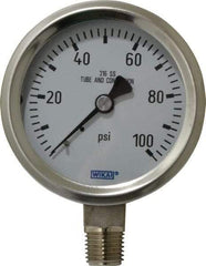 Wika - 2-1/2" Dial, 1/4 Thread, 0-100 Scale Range, Pressure Gauge - Lower Connection Mount, Accurate to 1.5% of Scale - Caliber Tooling